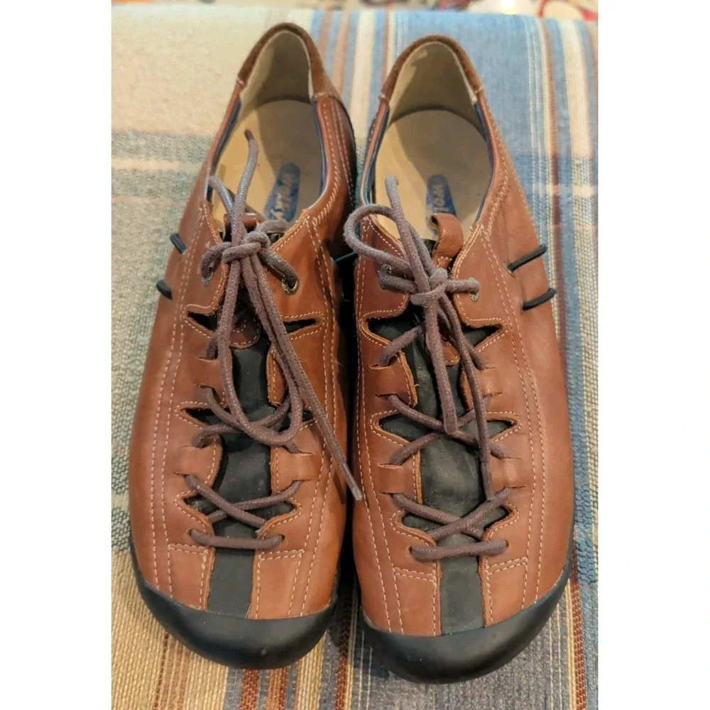 Wolky Shoes Womens 38 Dion Casual Lace Up Sneakers Brown Black Leather Flats